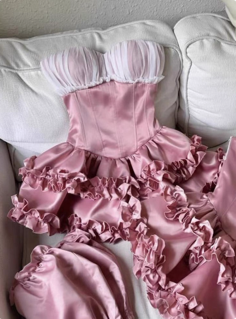 Princess Tube Top Fishbone Waist Ruffled Puffy Birthday Skirt Homecoming Dresses