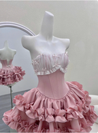 Princess Tube Top Fishbone Waist Ruffled Puffy Birthday Skirt Homecoming Dresses