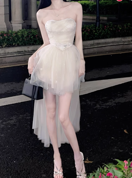 Princess Tube Top One Shoulder Tulle Train 17Th Birthday Homecoming Dresses
