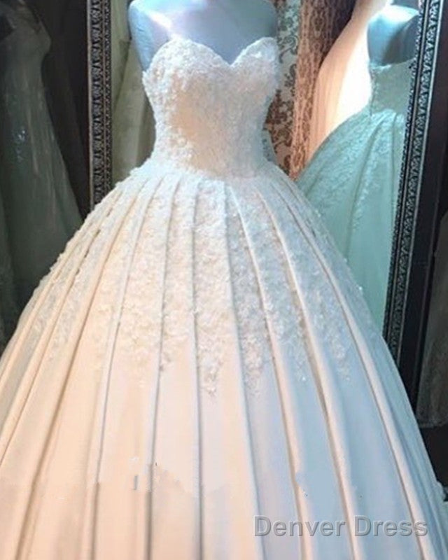 Princess Wedding Ball Gowns Sweetheart Dresses Lace Appliques