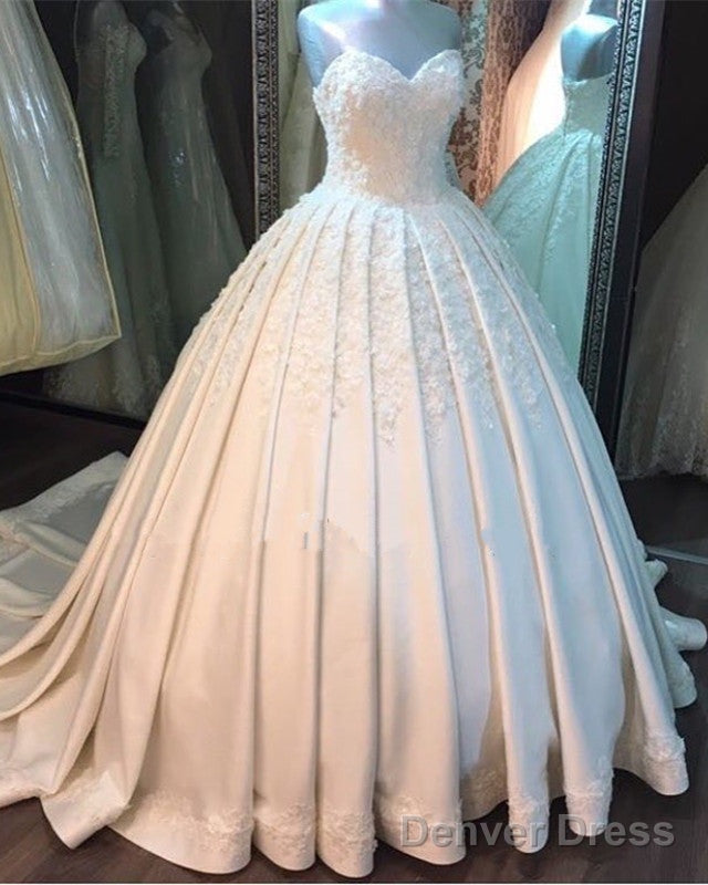 Princess Wedding Ball Gowns Sweetheart Dresses Lace Appliques