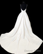 Princess Wedding Dress Satin V Neck Spaghetti Straps