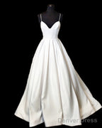 Princess Wedding Dress Satin V Neck Spaghetti Straps