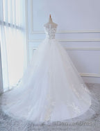 Princess Wedding Dresses Ball Gowns Lace Flowers Applique Sleeveless Bridal Gowns With Train