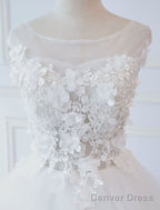 Princess Wedding Dresses Ball Gown Lace Flowers Applique Sleeveless Bridal Gown With Train