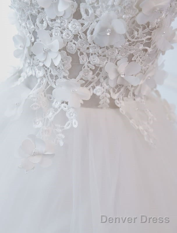Princess Wedding Dresses Ball Gown Lace Flowers Applique Sleeveless Bridal Gown With Train