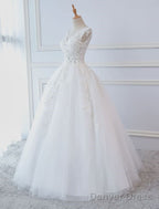 Princess Wedding Dresses Ball Gown Lace V Neck Sleeveless Floor Length Bridal Gown