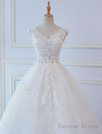 Princess Wedding Dresses Ball Gown Lace V Neck Sleeveless Floor Length Bridal Gown