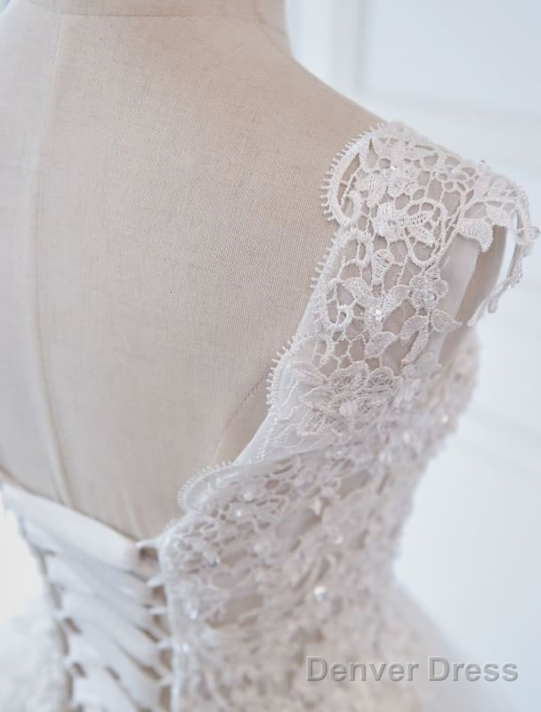 Princess Wedding Dresses Ball Gowns Lace V Neck Sleeveless Floor Length Bridal Gowns