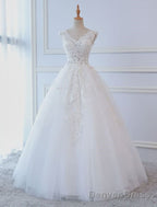 Princess Wedding Dresses Ball Gown Lace V Neck Sleeveless Floor Length Bridal Gown