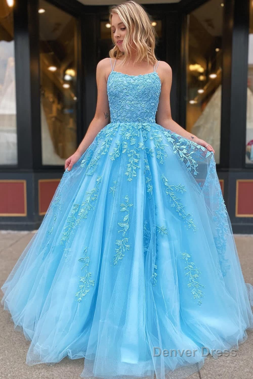 Princess Yellow Spaghetti Straps Prom Dresses