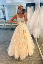 Princess Yellow Spaghetti Straps Prom Dresses