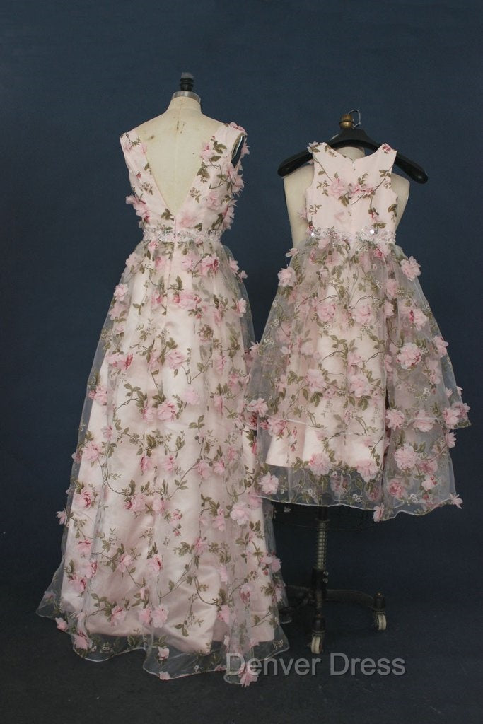 Printing Flower Long Unique Pink Prom Dresses Secondary image