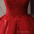 Red Round Neckline Layers Short Prom Dress, Red Lace Homecoming Dresses