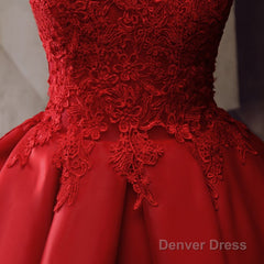 Red Round Neckline Layers Short Prom Dress, Red Lace Homecoming Dress