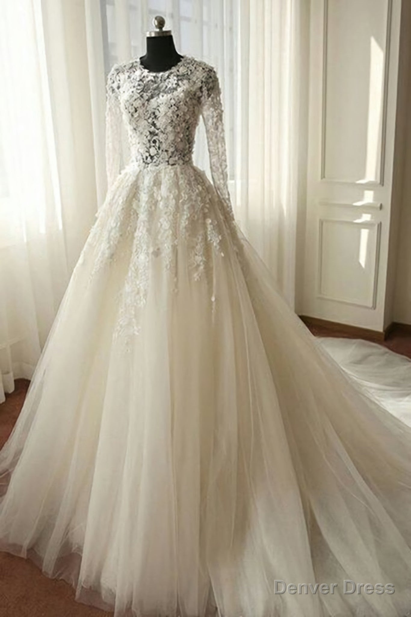 2025 Newest A Line Long Sleeves Tulle With Appliques Wedding Dresses Main image