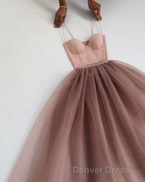 Dusty Rose A Line Tulle Floor Length Spaghetti Straps Sweetheart Prom Dress Secondary image