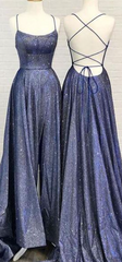 Unique Backless Long Prom Dress Navy Blue Evening Dress
