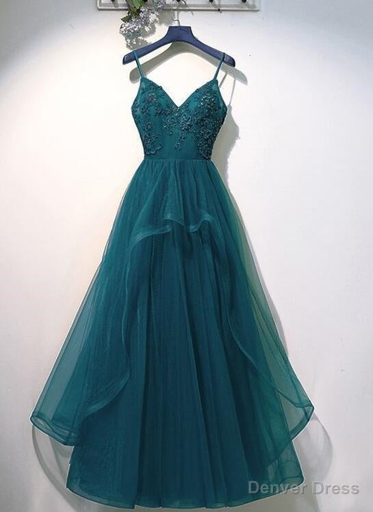 V Neck Tulle Prom Dress Long Prom Dresses