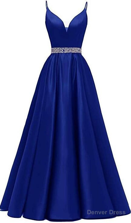 A Line Royal Blue Prom Dress, Satin Prom Dresses With Beading Secondary image