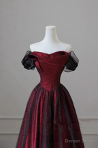 Black And Red Off Shoulder Satin Long Prom Dress, Off The Shoulder Prom Dresses