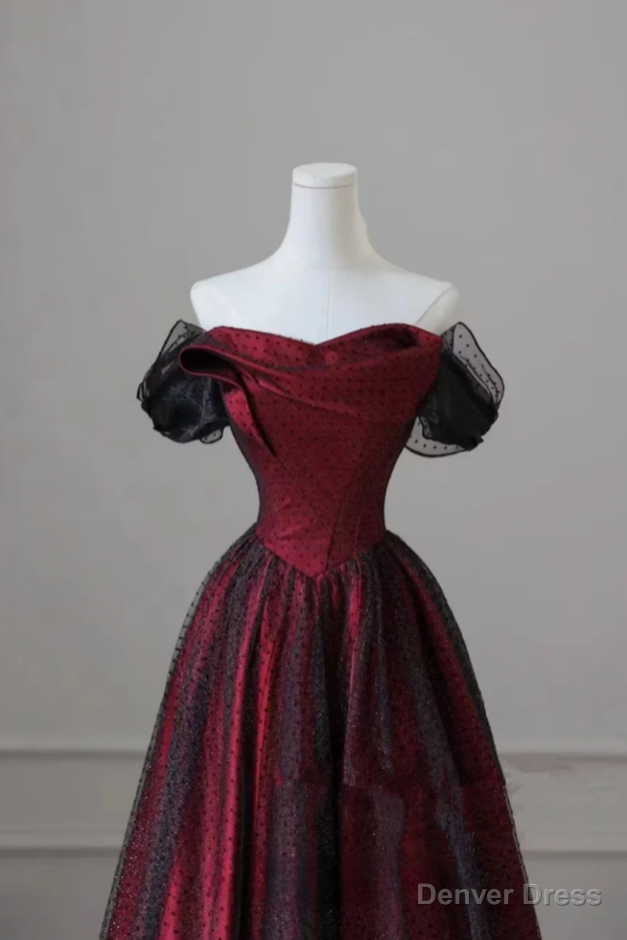 Black And Red Off Shoulder Satin Long Prom Dress, Off The Shoulder Prom Dresses