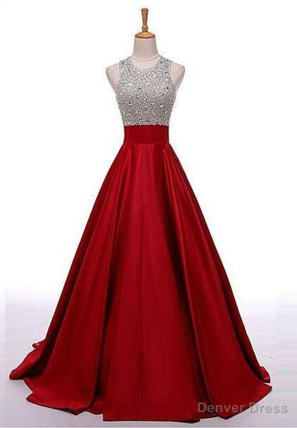2026 Gorgeous Red Sequins Floor Length Long A Line Satin Prom Dresses