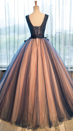 Tulle V Neck With Applique A Line Long Prom Dresses