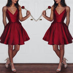 Burgundy 2026 Short Cute Simple Spaghetti Straps Homecoming Dresses