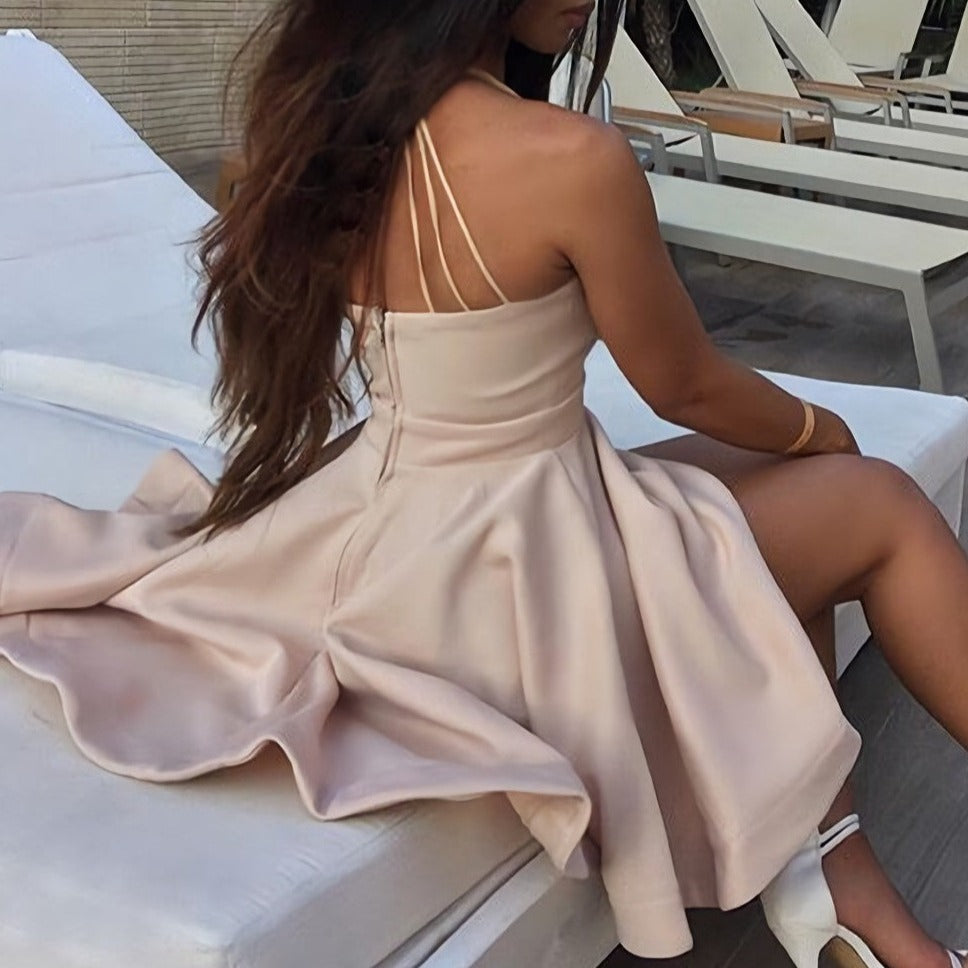 Sexy A Line Short With Straps V Neck Mini Pink Short Prom Dresses Secondary image