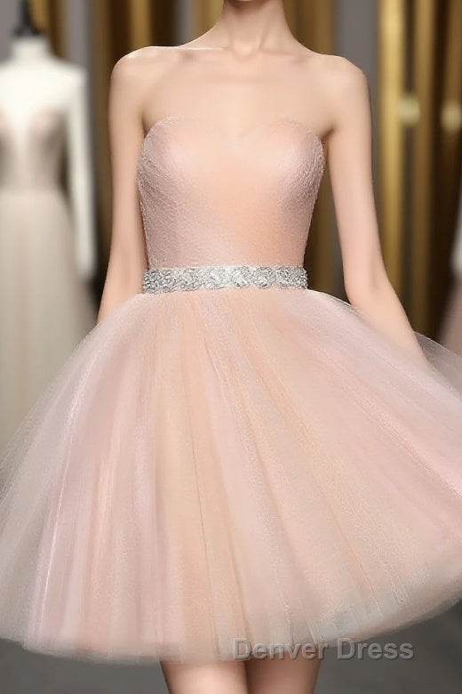 Strapless Blush Pink Tulle Short With Sash Sweet 16 Cute Prom Dresses Main image