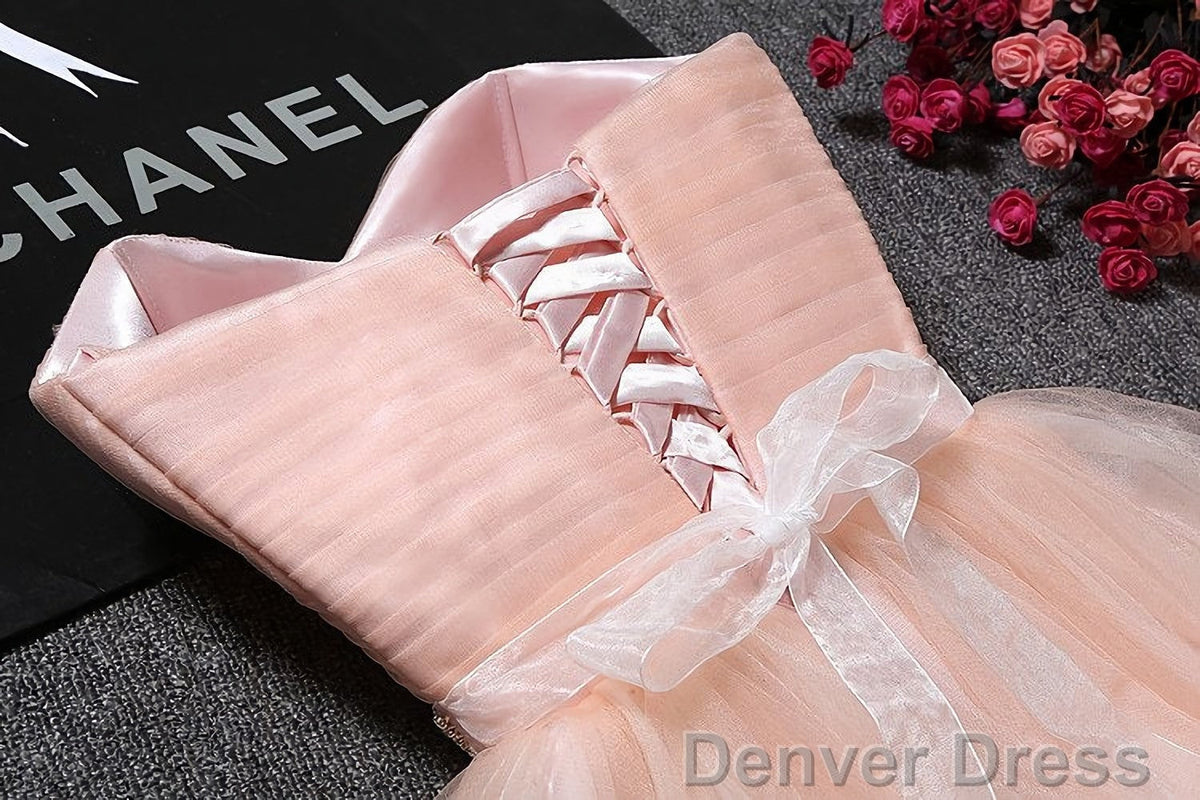 Strapless Blush Pink Tulle Short With Sash Sweet 16 Cute Prom Dresses