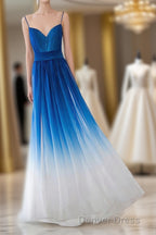 Spaghetti Strap Royal Blue Ombre Long Chiffon Royal Blue Ombre A Line Sweetheart Prom Dresses