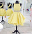 Yellow es Cross Back Short Cute Beading Prom Dresses