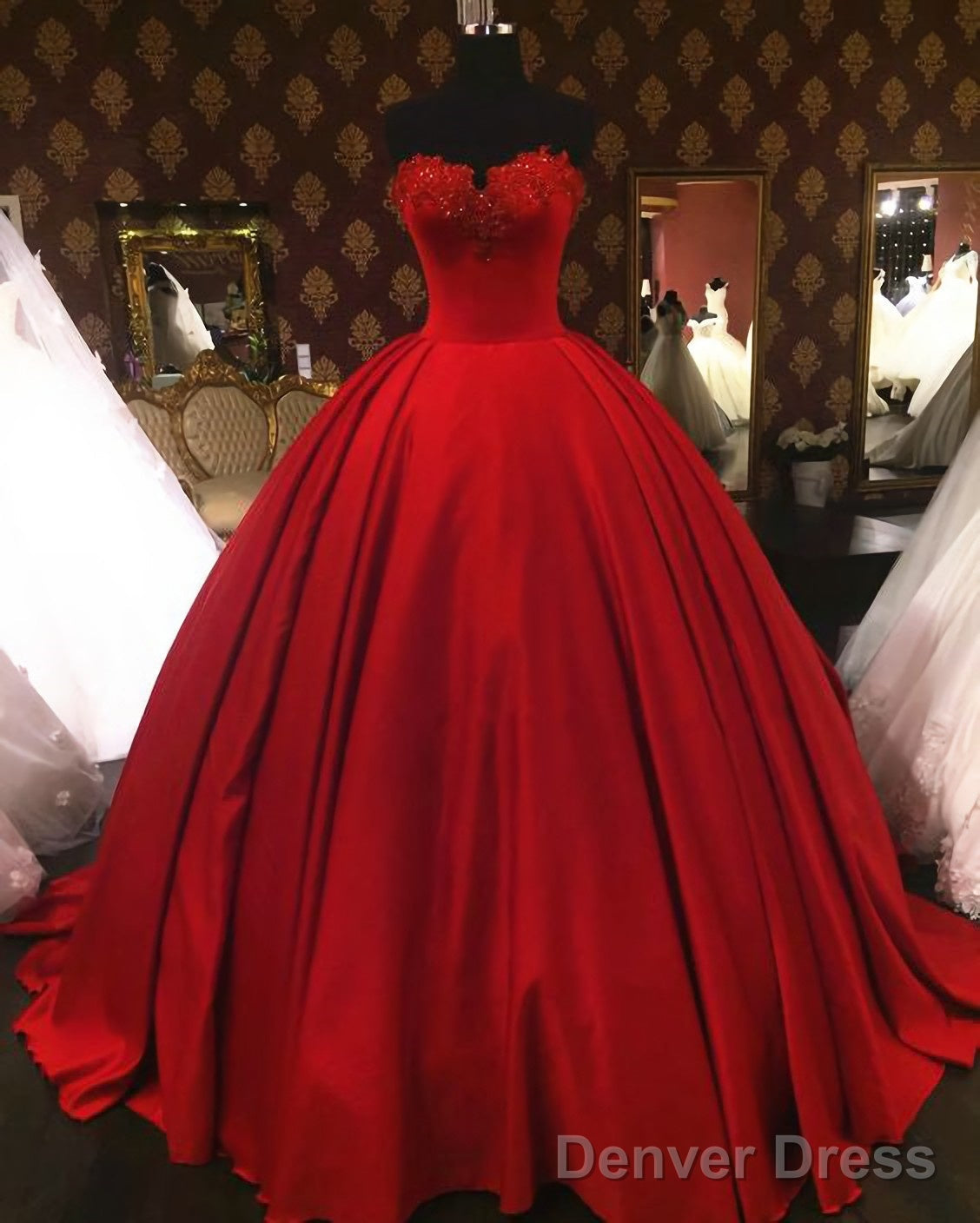 Sweetheart Wine Red Lace Appliques Red Princess Prom Dresses Main image