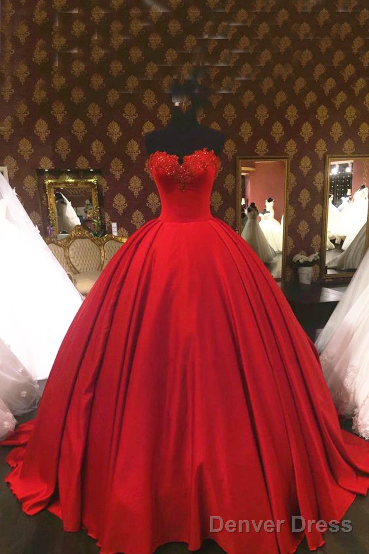 Sweetheart Wine Red Lace Appliques Red Princess Prom Dresses Secondary image