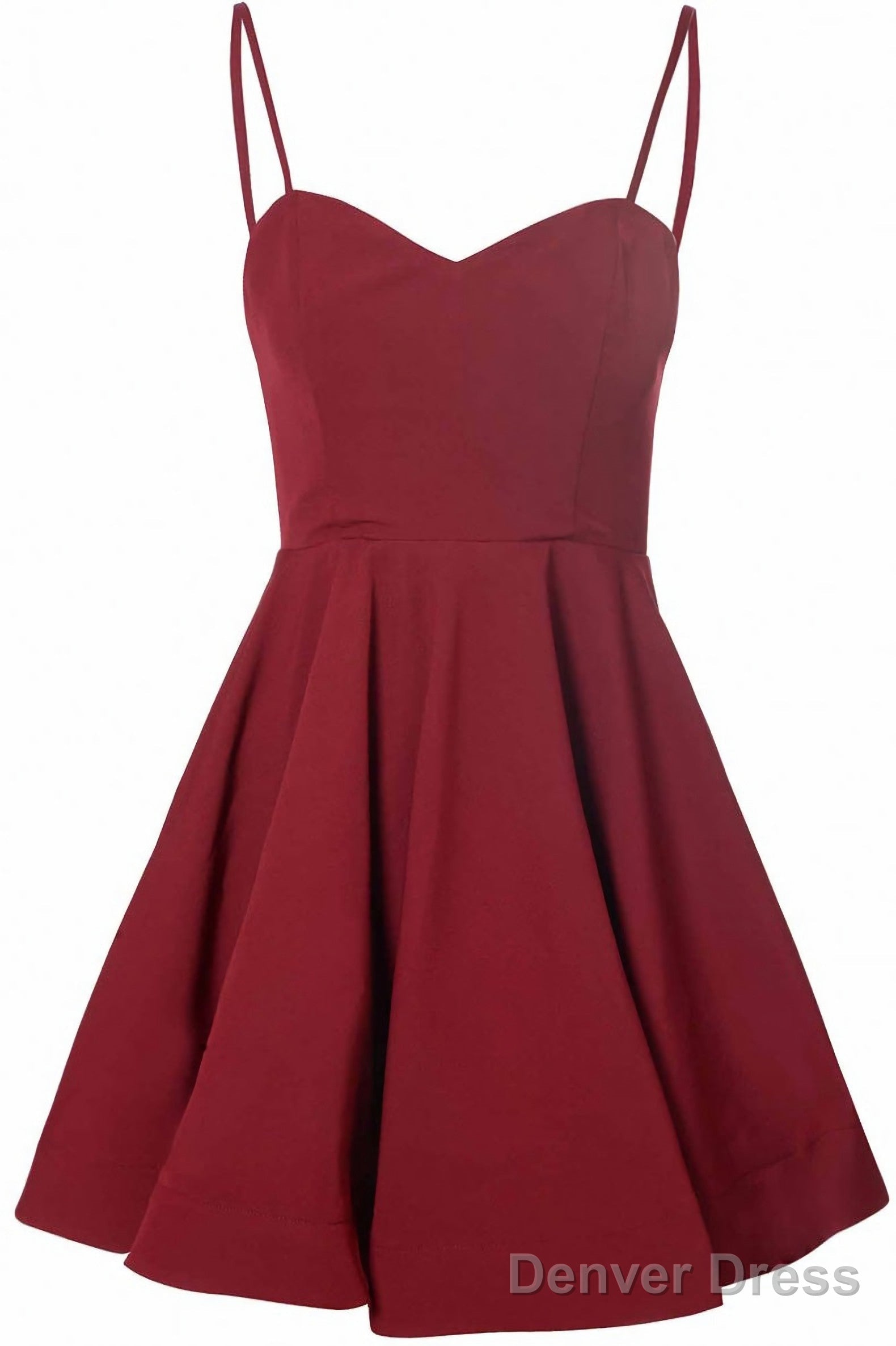 Simple A Line Spaghetti Straps Satin Burgundy Short Prom Dresses Main image