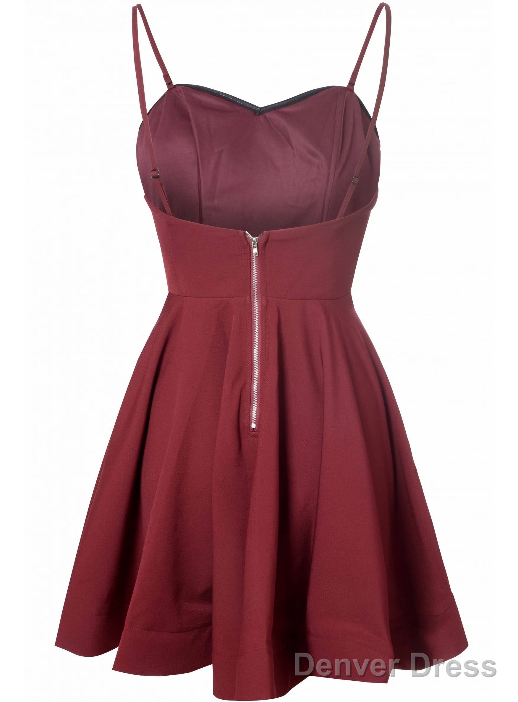Simple A Line Spaghetti Straps Satin Burgundy Short Prom Dresses Secondary image