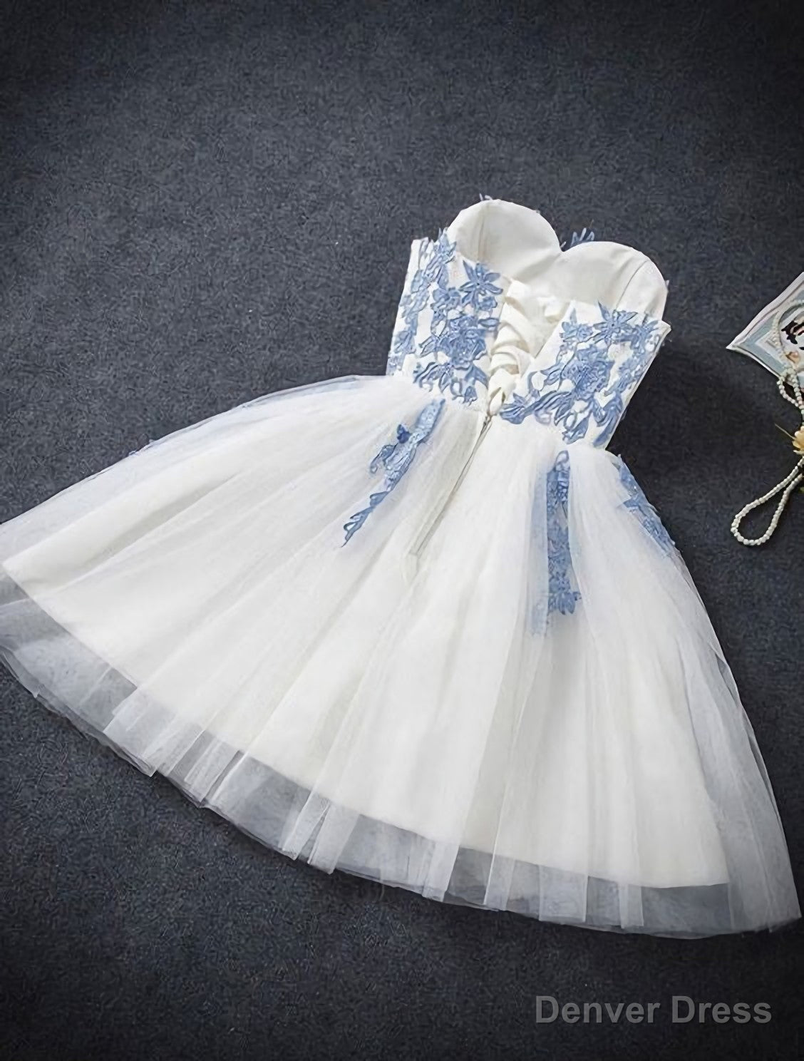 A Line Strapless Cute Sweetheart Short Ivory Hoco Short Prom Dresses Secondary image