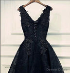 black v neck beading homecoming Dress v neck short prom Dress sleeveless short lace appliques layers cocktail Dresses