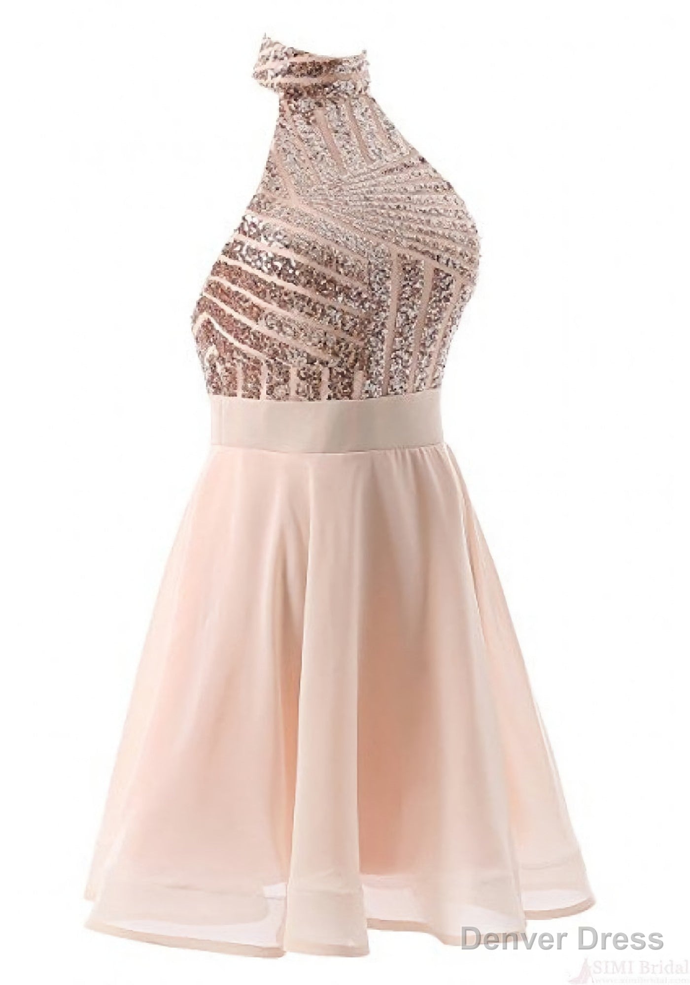 Halter Sequins Backless Mini Short Prom Dresses Main image