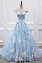 Sky Blue Appliques Charming 2026 Women Prom Dresses