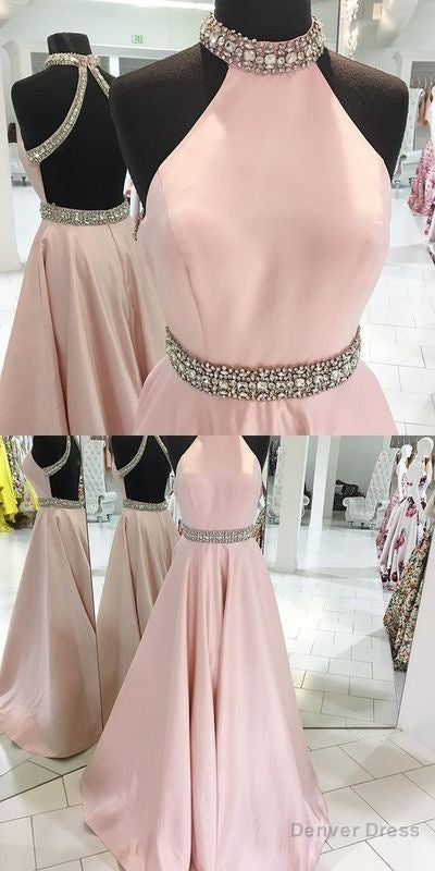 Unique Prom Dress, Pink A Line Long Prom Dress, Backless Pink Evening Dresses Secondary image