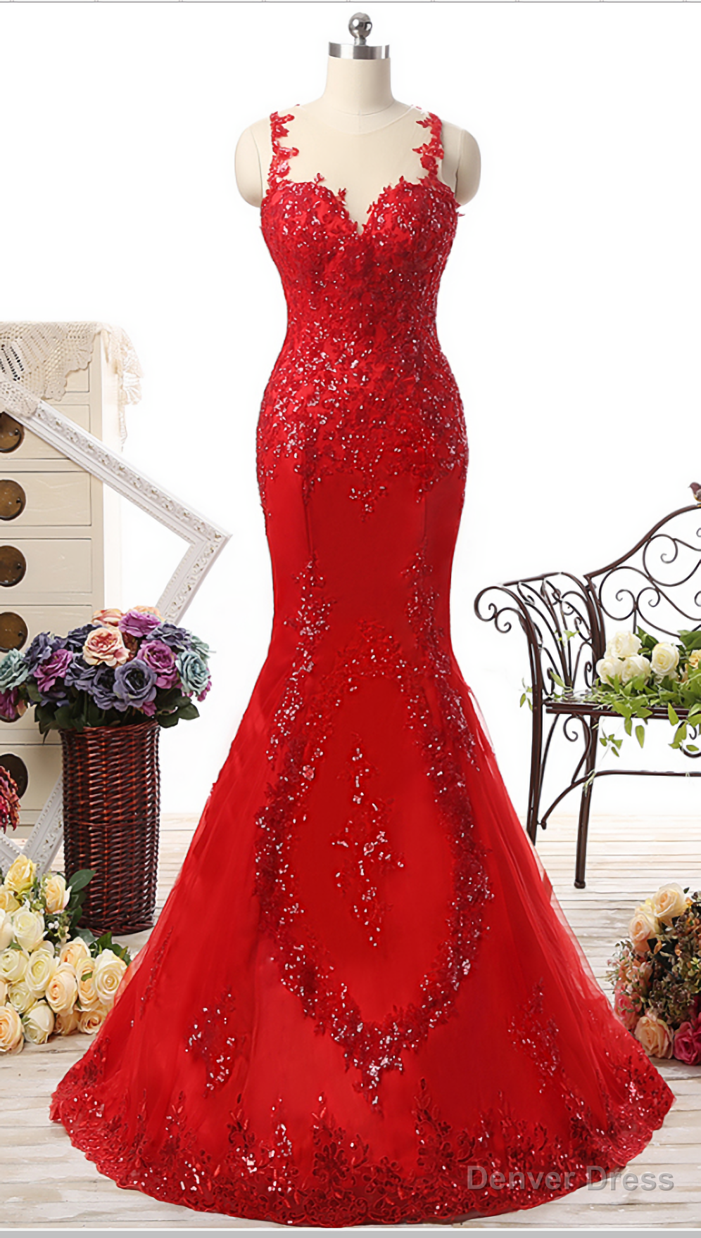 100%Real Photo Long Sweetheart Tulle Mermaid vestido de festa Sequined Appliques Floor Length Evening Dresses Main image