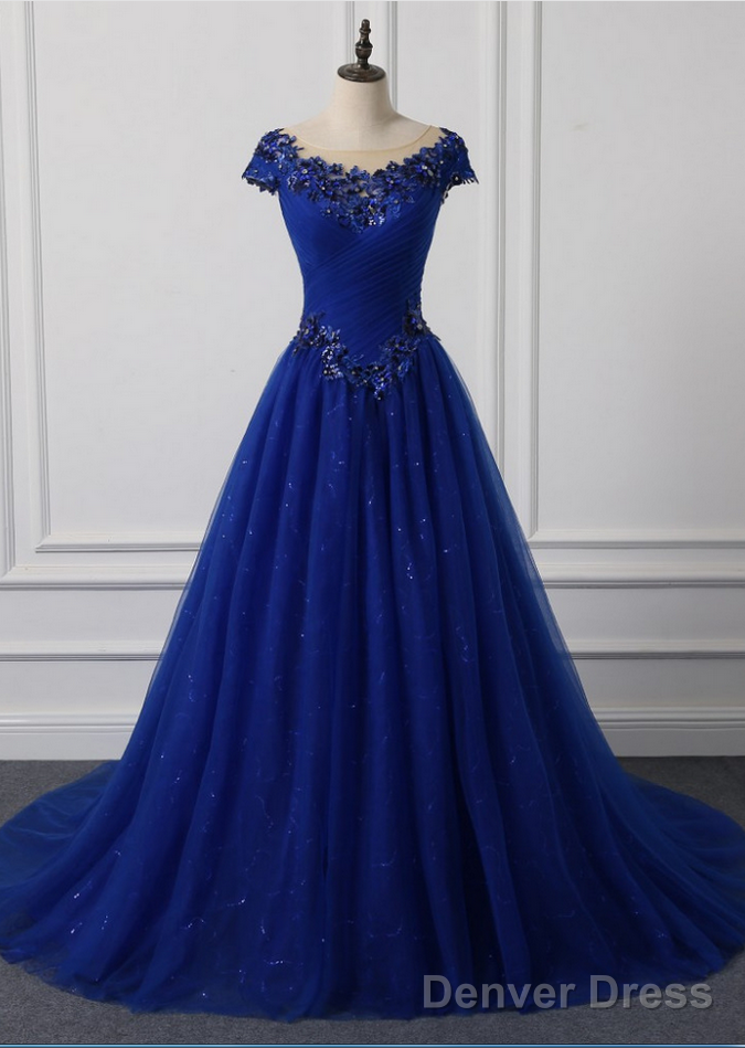 Long Neck Appliqued Wedding Dress Royal Blue Wedding Party Dresses Main image