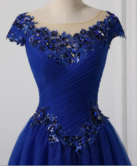 Rochie de mireasă cu gât lung, rochie de nuntă regală de nuntă albastră