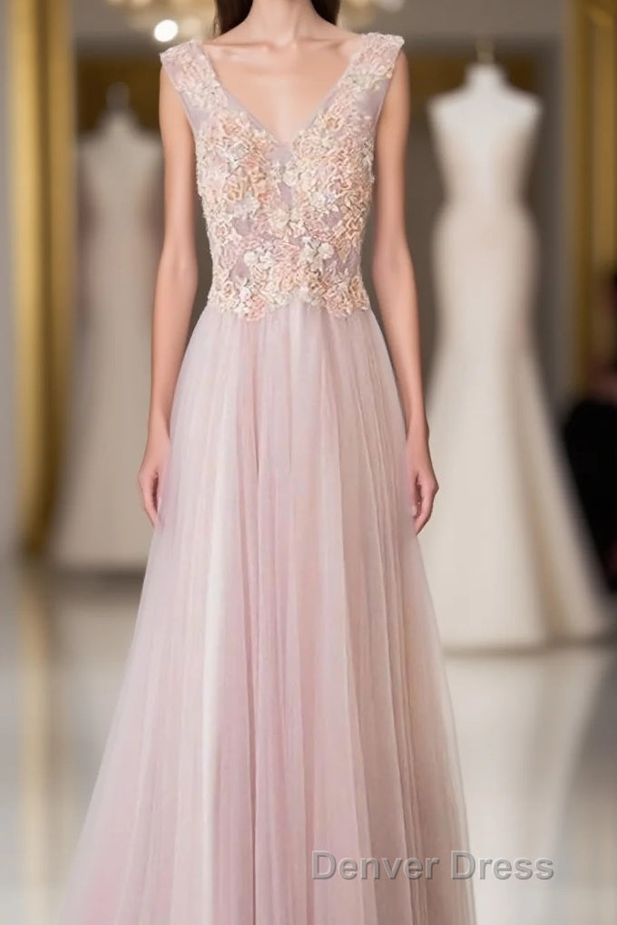 Pink Long A Line Simple Cheap Lace Up Prom Dresses Main image