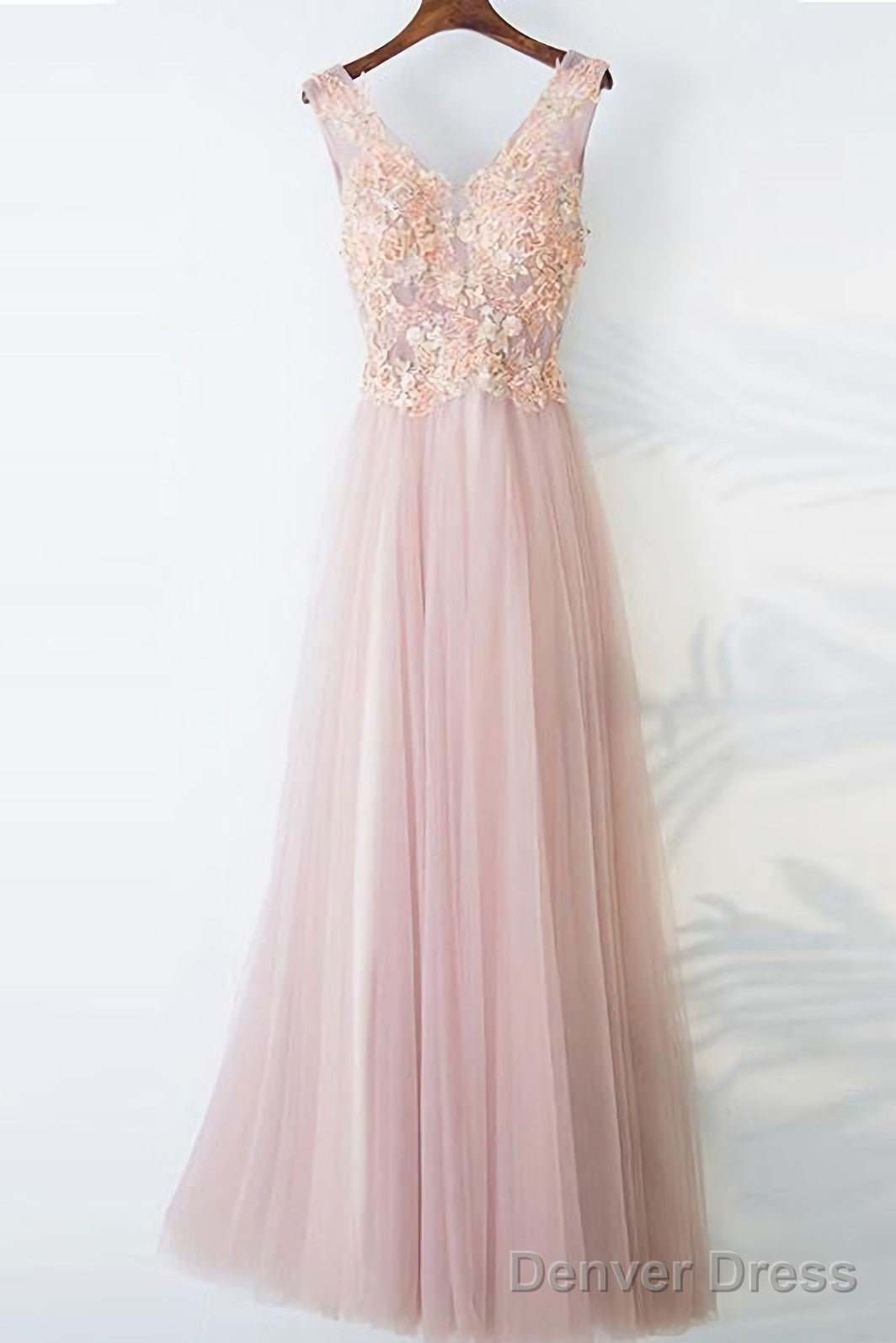 Pink Long A Line Simple Lace Up Prom Dresses Main image