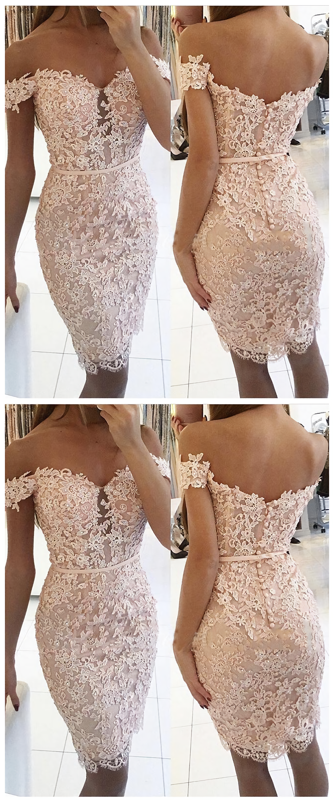 Lace Sheath Off Shoulder Sexy Homecoming Dresses Secondary image