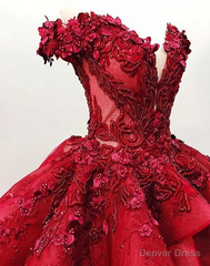 Red With Beads Sweet 16 Prom Dresses